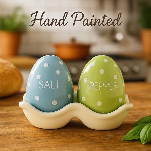 The Bridge Collection 4" Polka Dotted Egg Salt and Pepper Shaker Set - 3 Piece Set - Easter Kitchen Items - Fun Salt and Pepper Shakers for Home Decor in Saudi Arabia