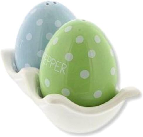The Bridge Collection 4" Polka Dotted Egg Salt and Pepper Shaker Set - 3 Piece Set - Easter Kitchen Items - Fun Salt and Pepper Shakers for Home Decor in Saudi Arabia