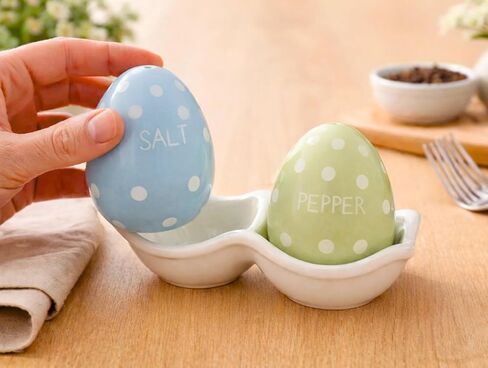 The Bridge Collection 4" Polka Dotted Egg Salt and Pepper Shaker Set - 3 Piece Set - Easter Kitchen Items - Fun Salt and Pepper Shakers for Home Decor in Saudi Arabia