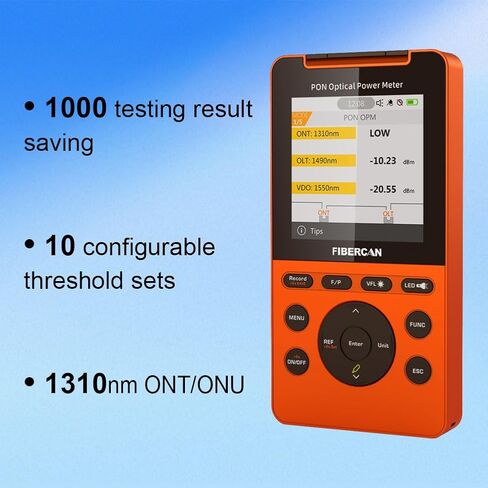 جهاز قياس الطاقة الضوئية PON، 1310/1490/1550 نانومتر، جهاز كشف شبكة PON فائق النحافة، جهاز اختبار الألياف عبر الإنترنت ONU OLT SC/APC مع جهاز تحكم عن بعد RJ45 in Kuwait