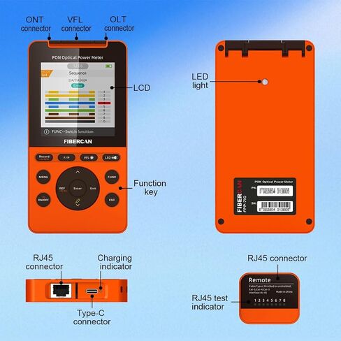 جهاز قياس الطاقة الضوئية PON، 1310/1490/1550 نانومتر، جهاز كشف شبكة PON فائق النحافة، جهاز اختبار الألياف عبر الإنترنت ONU OLT SC/APC مع جهاز تحكم عن بعد RJ45 in Kuwait