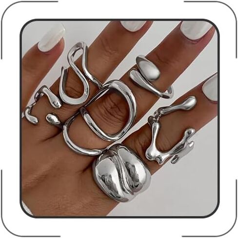Chunky Rings Set for Women Gold Stacking Rings Set Open Adjustable Statement Ring Sets Irregular Geometric Ring Prom Costumes Jewelry Accessories 2025 Fashion Jewelry in Saudi Arabia