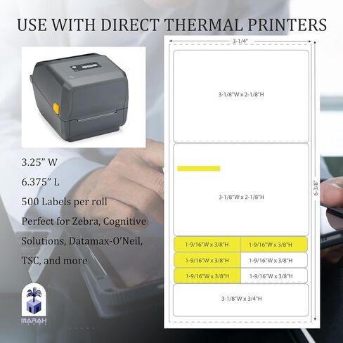 Marah C1123 Prescription Labels Direct Thermal Prescription Labels 3.25" W x 6.375" L RX Labels Pharmacy Grade with Scratch and UV Resistance Pharmacy Grade 500 Label Per Roll (4Rolls, 2000 in Total) in Saudi Arabia