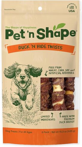 Pet 'n Shape Duck 'n Hide Twist - Duck Wrapped Rawhide Natural Dog Treats, Large, 6 Count in Kuwait