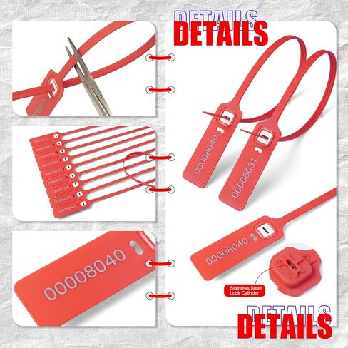 100 Plastic Tamper Seals Numbered Safety Disposable Locks Plastic Tags for Labeling Logistics Transport Package Shipping Red in Saudi Arabia