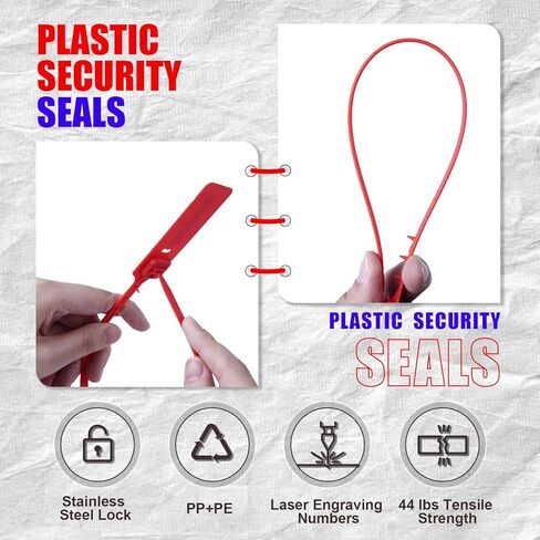 100 Plastic Tamper Seals Numbered Safety Disposable Locks Plastic Tags for Labeling Logistics Transport Package Shipping Red in Saudi Arabia