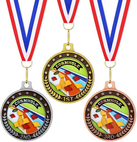 Huquary 3 Pcs Cornhole Award Medals Bulk with Neck Ribbon 2 Inch Sport Medal Trophy Gold Sliver Bronze Medal Award for Team Tournaments Prize Participation Competitions School Match Party Favors in Saudi Arabia