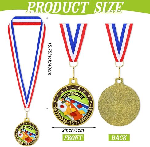 Huquary 3 Pcs Cornhole Award Medals Bulk with Neck Ribbon 2 Inch Sport Medal Trophy Gold Sliver Bronze Medal Award for Team Tournaments Prize Participation Competitions School Match Party Favors in Saudi Arabia