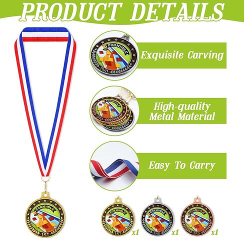 Huquary 3 Pcs Cornhole Award Medals Bulk with Neck Ribbon 2 Inch Sport Medal Trophy Gold Sliver Bronze Medal Award for Team Tournaments Prize Participation Competitions School Match Party Favors in Saudi Arabia