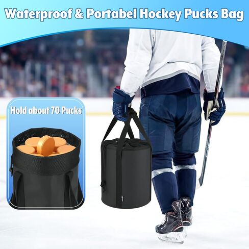 Ice Hockey Puck Bag Carry Bag, Portable Equipment Accessories Carrier Organizer for Hockey Training Practice & Storage in Ice Rink, Waterproof Inner with Easy Access Holds 60-70 pcs Pucks in Kuwait