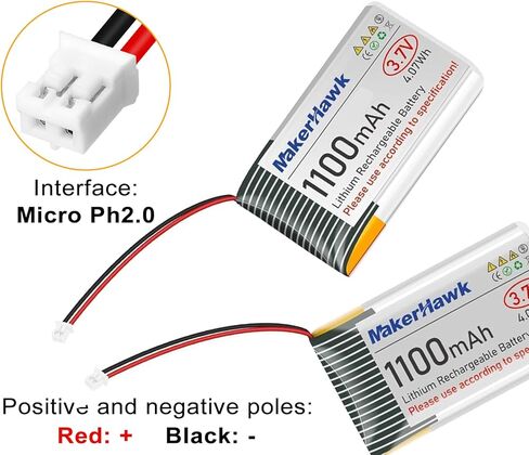 MakerHawk 3.7V 1100mAh LiPo Battery 102540 Rechargeable 1S Lithium Polymer Battery with Protection Board Insulated Rubber Tape, Micro JST 1.25 Plug for Arduino ESP32 Development Board (4 Pack) in Saudi Arabia