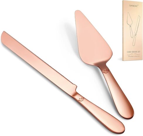 مجموعة قطع الكيك لحفلات الزفاف - سكين الكيك الممتد ومجموعة التقديم من الفولاذ المقاوم للصدأ السميك 13.0 بوصة قاطعة الكيك 10.49 بوصة ملعقة فطيرة رائعة لعيد الميلاد والذكرى السنوية وهدية الكريسماس قطعتان ذهبيتان in Kuwait