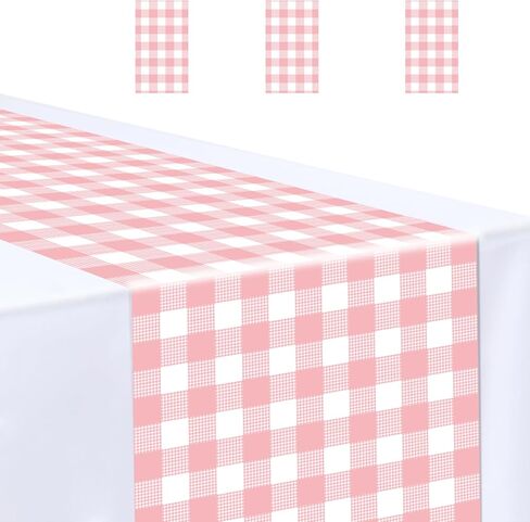 6 Pcs Red and White Checkered Table Runner Plastic 14 x 108 Disposable Gingham Table Runner for Birthday Wedding Baby Shower Christmas Party Table Centerpiece Decorations in Saudi Arabia