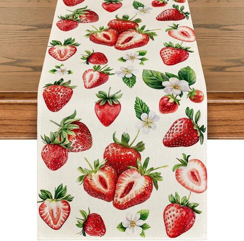 Artoid Mode Strawberry Wildflowers Fruit Spring Summer Table Runner, Seasonal Kitchen Dining Table Decoration for Home Party Decor 13x72 Inch in Saudi Arabia
