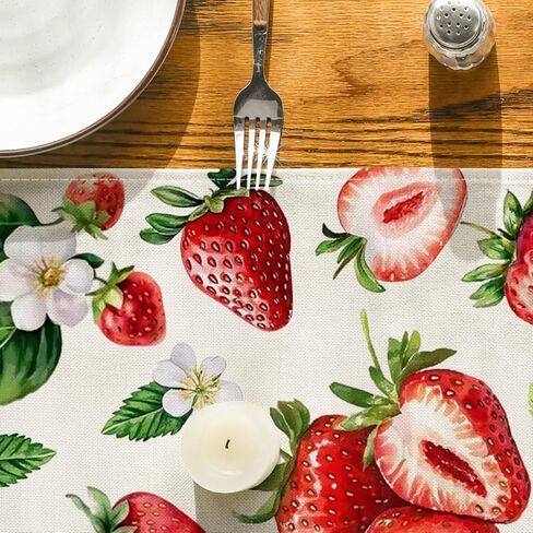 Artoid Mode Strawberry Wildflowers Fruit Spring Summer Table Runner, Seasonal Kitchen Dining Table Decoration for Home Party Decor 13x72 Inch in Saudi Arabia