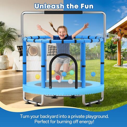 Toddler Trampoline,55" Trampoline for Kids with Enclosure,440lbs Capacity Toddler Trampoline Outdoor & Indoor with Adjustable Gymnastics Bar & Toys,Gift for Boys & Girls in Saudi Arabia