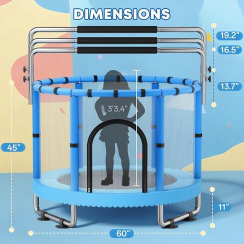 Toddler Trampoline,55" Trampoline for Kids with Enclosure,440lbs Capacity Toddler Trampoline Outdoor & Indoor with Adjustable Gymnastics Bar & Toys,Gift for Boys & Girls in Saudi Arabia