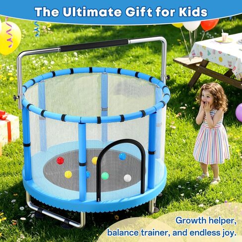Toddler Trampoline,55" Trampoline for Kids with Enclosure,440lbs Capacity Toddler Trampoline Outdoor & Indoor with Adjustable Gymnastics Bar & Toys,Gift for Boys & Girls in Saudi Arabia