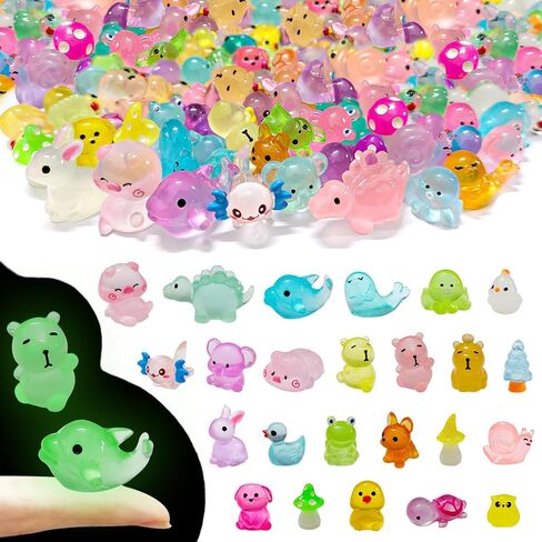 105 Pcs Mini Resin Animals 21 Styles Bulk to Hide Miniature Figures Luminous Tiny Little Animals Glow in The Dark Figurines for Dollhouse Micro Landscape Aquarium in Saudi Arabia