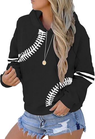 Womens Baseball Sweatshirt Casual Athletic Patchwork Pullover Long Sleeve Baseball Mom Hoodie With Pockets in Saudi Arabia