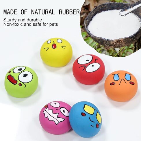 Squeaky Dog Toys Latex Rubber Funny Cute Interactive Fetch Animal Smiley Dog Balls for Puppy Small Pet Dogs 6 Pcs/Set in Kuwait