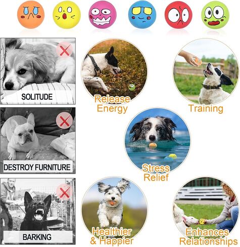 Squeaky Dog Toys Latex Rubber Funny Cute Interactive Fetch Animal Smiley Dog Balls for Puppy Small Pet Dogs 6 Pcs/Set in Kuwait