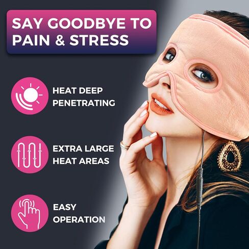 Moist Heat Sinus Pressure Relief Mask with 3 Heat Settings, Extra Large Face Heating Pad for Eyes, Sinusitis, Hormone Migraine, Tension Headache Relief in Kuwait