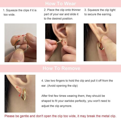 مقطع على أقراط الطوق للنساء 14K مقطع مكتنزة مقطوع من الذهب غير المثقوب على الأطواق القابلة للتعديل in Kuwait