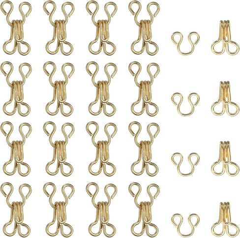 Sewing Hooks and Eyes, 15mm Covered Hook Eye Sewing Closure Fasteners Sew on Snaps Fit for Bra Clothing Replacement Trousers Skirt Clothing DIY Craft (100 Pack, Gold) in Kuwait