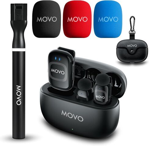 Movo NanoMic Wireless Lavalier Microphone for Camera – Clip-On TRS Mic System for DSLR, Camcorders, and Mirrorless Cameras, Video, Interviews w/WMX-HM2 Wireless Mic Handle in Saudi Arabia