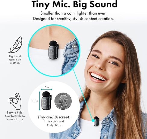 Movo NanoMic Wireless Lavalier Microphone for Camera – Clip-On TRS Mic System for DSLR, Camcorders, and Mirrorless Cameras, Video, Interviews w/WMX-HM2 Wireless Mic Handle in Saudi Arabia