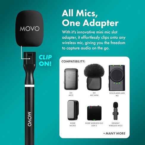 Movo NanoMic Wireless Lavalier Microphone for Camera – Clip-On TRS Mic System for DSLR, Camcorders, and Mirrorless Cameras, Video, Interviews w/WMX-HM2 Wireless Mic Handle in Saudi Arabia