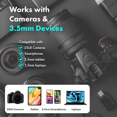 Movo NanoMic Wireless Lavalier Microphone for Camera – Clip-On TRS Mic System for DSLR, Camcorders, and Mirrorless Cameras, Video, Interviews w/WMX-HM2 Wireless Mic Handle in Saudi Arabia