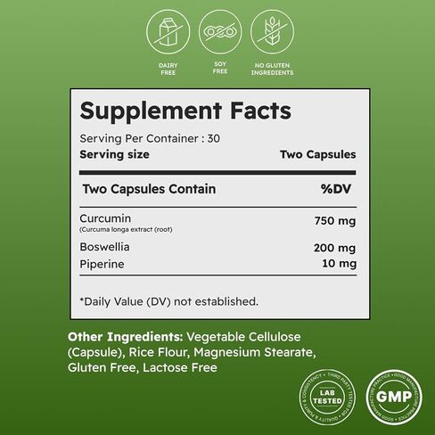 Turmeric Curcumin 750mg, Natural Support for Joint – Non-GMO – 60 Capsules in Saudi Arabia