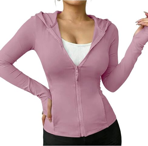 سترات للنساء بعامل حماية من أشعة الشمس 50+ للحماية من الشمس، سترة بغطاء للرأس وأكمام طويلة، جيوب للتنزه في الهواء الطلق مع فتحات للإبهام in Kuwait