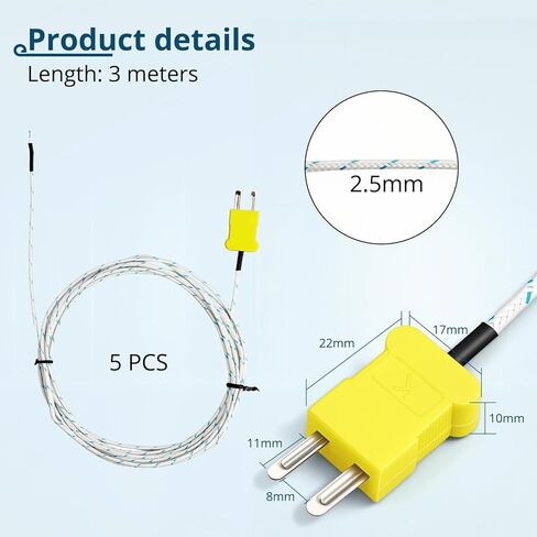 5 عبوات من المزدوجات الحرارية من النوع K، مستشعر درجة حرارة الألياف الزجاجية 3M، 0-500 درجة مئوية (32-932 درجة فهرنهايت)، مسبار خرزي سريع الاستجابة لأنظمة التدفئة والتهوية وتكييف الهواء والفرن والطابعة ثلاثية الأبعاد in Kuwait