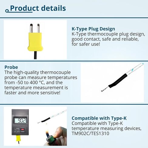 5 عبوات من المزدوجات الحرارية من النوع K، مستشعر درجة حرارة الألياف الزجاجية 3M، 0-500 درجة مئوية (32-932 درجة فهرنهايت)، مسبار خرزي سريع الاستجابة لأنظمة التدفئة والتهوية وتكييف الهواء والفرن والطابعة ثلاثية الأبعاد in Kuwait