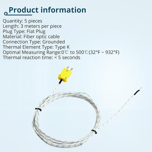 5 عبوات من المزدوجات الحرارية من النوع K، مستشعر درجة حرارة الألياف الزجاجية 3M، 0-500 درجة مئوية (32-932 درجة فهرنهايت)، مسبار خرزي سريع الاستجابة لأنظمة التدفئة والتهوية وتكييف الهواء والفرن والطابعة ثلاثية الأبعاد in Kuwait