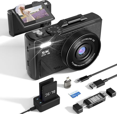 كاميرات رقمية 4K للتصوير الفوتوغرافي: 64 MP 18x Zoom Point Compact Point و SHOOT Cameras Cameras for YouTube مع شاشة 3 بوصة 180 درجة وبطاقة 32 جيجابايت للبالغين المراهقين المبتدئين الأسود in Kuwait