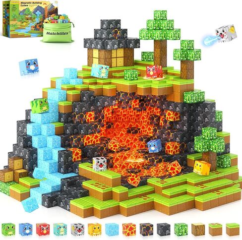 100pcs كتل مغناطيسية مع ألعاب حيوانات الغابات ، وبناء مجموعة مغناطيس منجم ، وبناء البلاط المغناطيسي للبنين والبنات الذين تتراوح أعمارهم بين 4-8 5-7 ، ألعاب STEM Montessori الحسية للأطفال الصغار. in Kuwait
