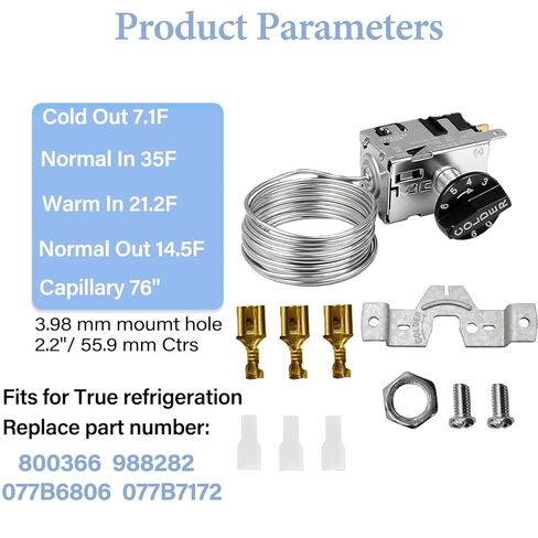800366 Temp Control Kit Compatible with True Refrigeration Replace 077B6806, 077B7172, 988282 | 76" Coil Sensing Thermostat in Kuwait