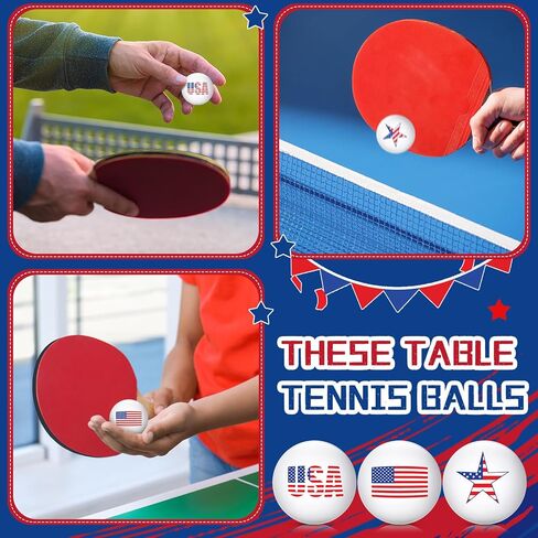 Soulchen 24 Pcs Independence Day Table Tennis Balls Bulk 40 mm 250th Anniversary Patriotic Table Tennis Ball America Flag USA Star Novelty Funny Toys Accessories for 4th of July Gift Party in Saudi Arabia