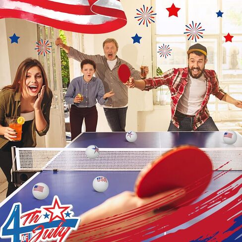 Soulchen 24 Pcs Independence Day Table Tennis Balls Bulk 40 mm 250th Anniversary Patriotic Table Tennis Ball America Flag USA Star Novelty Funny Toys Accessories for 4th of July Gift Party in Saudi Arabia