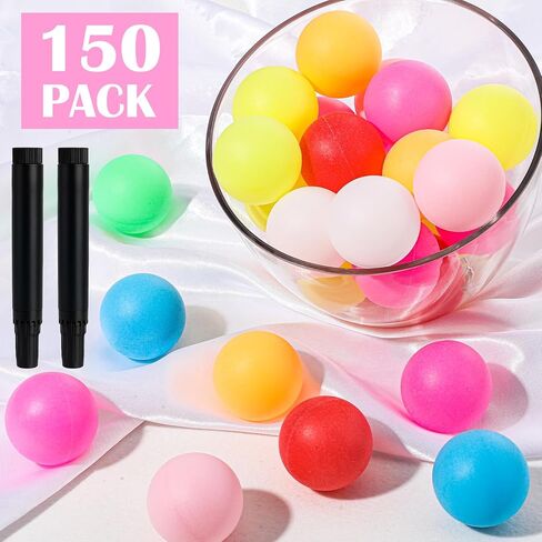 MAQUITA 150 Pack Table Tennis Balls, 40mm Colored Plastic Balls Beer Ball Bulk with 2 Pack Marker Pen, Washable Small Game Ball for Games, Arts and Craft, Party Decor, Pet Toys in Saudi Arabia