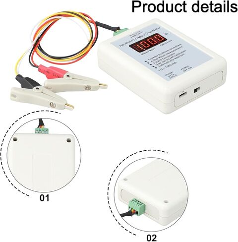 YMC01 Portable DC Milliohm Meter Digital Low Resistance Tester With Four-Wire Kelvin Testing For Transformer Motor Coil Resistance Measurement Type-C Charging 2R Range(Small clip 2R) in Saudi Arabia