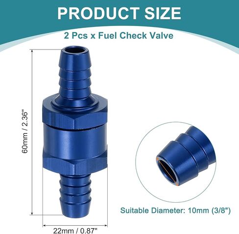 uxcell 2Pcs 10mm (3/8") Fuel Check Valve, Non-Return One Way Check Valve, Aluminum Alloy Control Accessories for Petrol, Diesel, Gas, Oil, Air, Water, Blue in Saudi Arabia
