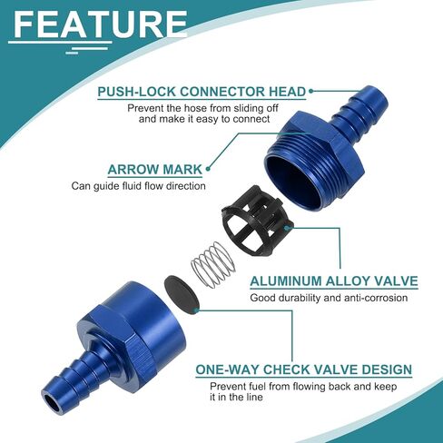 uxcell 2Pcs 10mm (3/8") Fuel Check Valve, Non-Return One Way Check Valve, Aluminum Alloy Control Accessories for Petrol, Diesel, Gas, Oil, Air, Water, Blue in Saudi Arabia