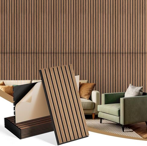 INMOZATA 8 عبوات من الألواح الخشبية الصوتية المخددة مقاس 11.8 بوصة × 23.6 بوصة، وألواح جدارية قابلة للتقشير واللصق لتزيين الجدران الداخلية، والمدفأة، وغرفة المعيشة، وغرفة النوم، والمكتب (الجوز) in Kuwait