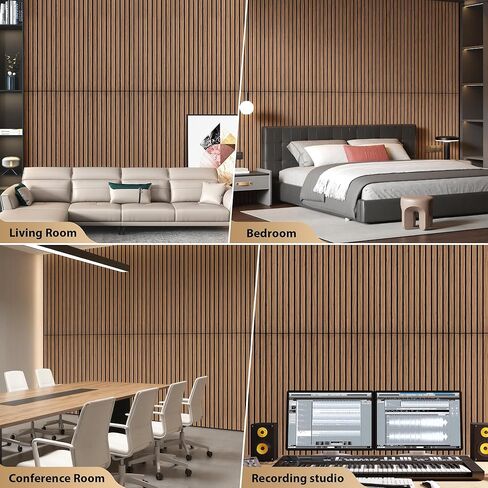 INMOZATA 8 عبوات من الألواح الخشبية الصوتية المخددة مقاس 11.8 بوصة × 23.6 بوصة، وألواح جدارية قابلة للتقشير واللصق لتزيين الجدران الداخلية، والمدفأة، وغرفة المعيشة، وغرفة النوم، والمكتب (الجوز) in Kuwait