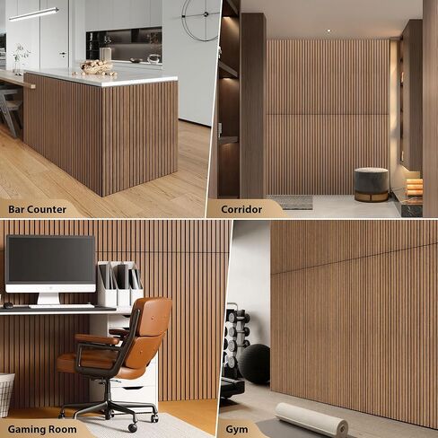 INMOZATA 8 عبوات من الألواح الخشبية الصوتية المخددة مقاس 11.8 بوصة × 23.6 بوصة، وألواح جدارية قابلة للتقشير واللصق لتزيين الجدران الداخلية، والمدفأة، وغرفة المعيشة، وغرفة النوم، والمكتب (الجوز) in Kuwait